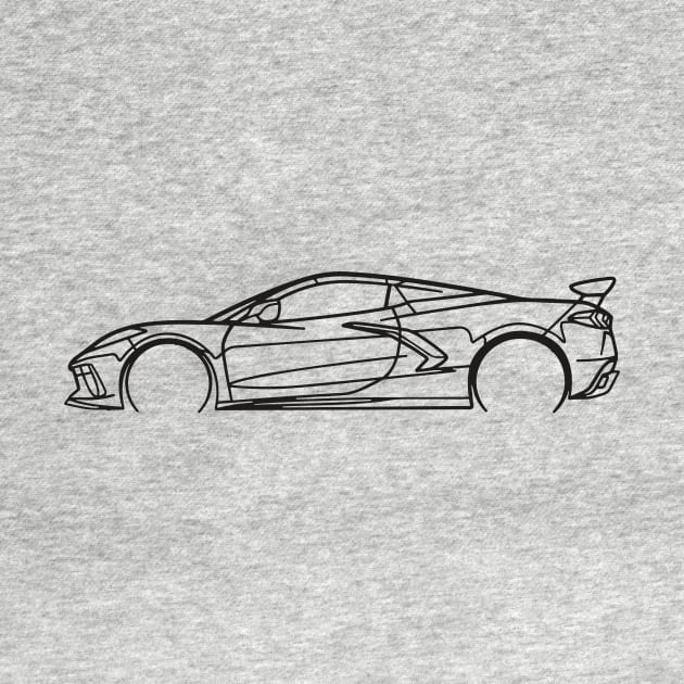 Black C8 Corvette Racecar Side Silhouette Outline Black Supercar Sports car Racing car by Tees 4 Thee